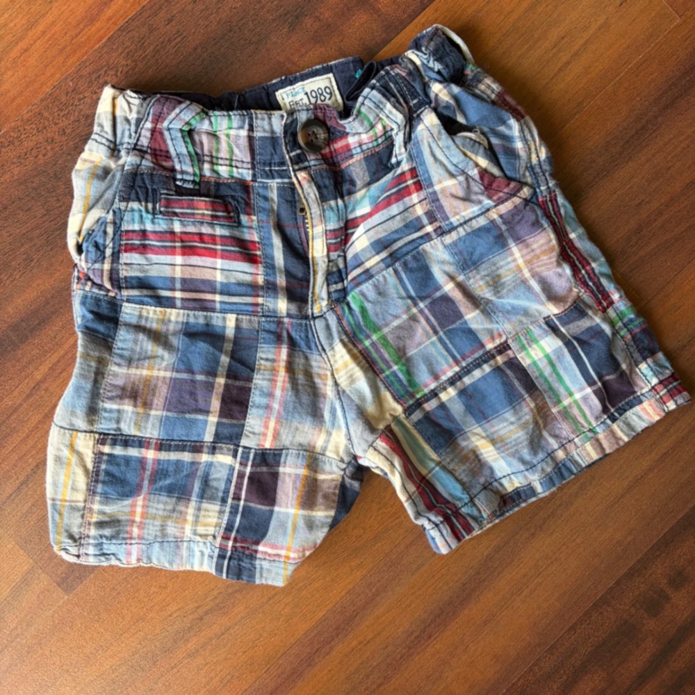 Childrens Place Boys Patchwork Plaid Madras Shorts Blue Red 18-24 Months